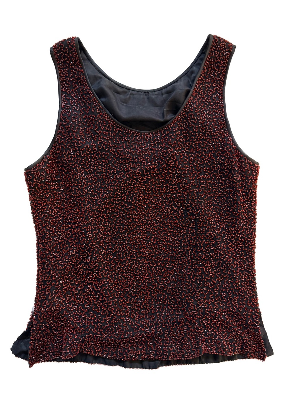 Vintage Laurence Kazar Heavily Beaded Silk Evening Blouse Red Black M
